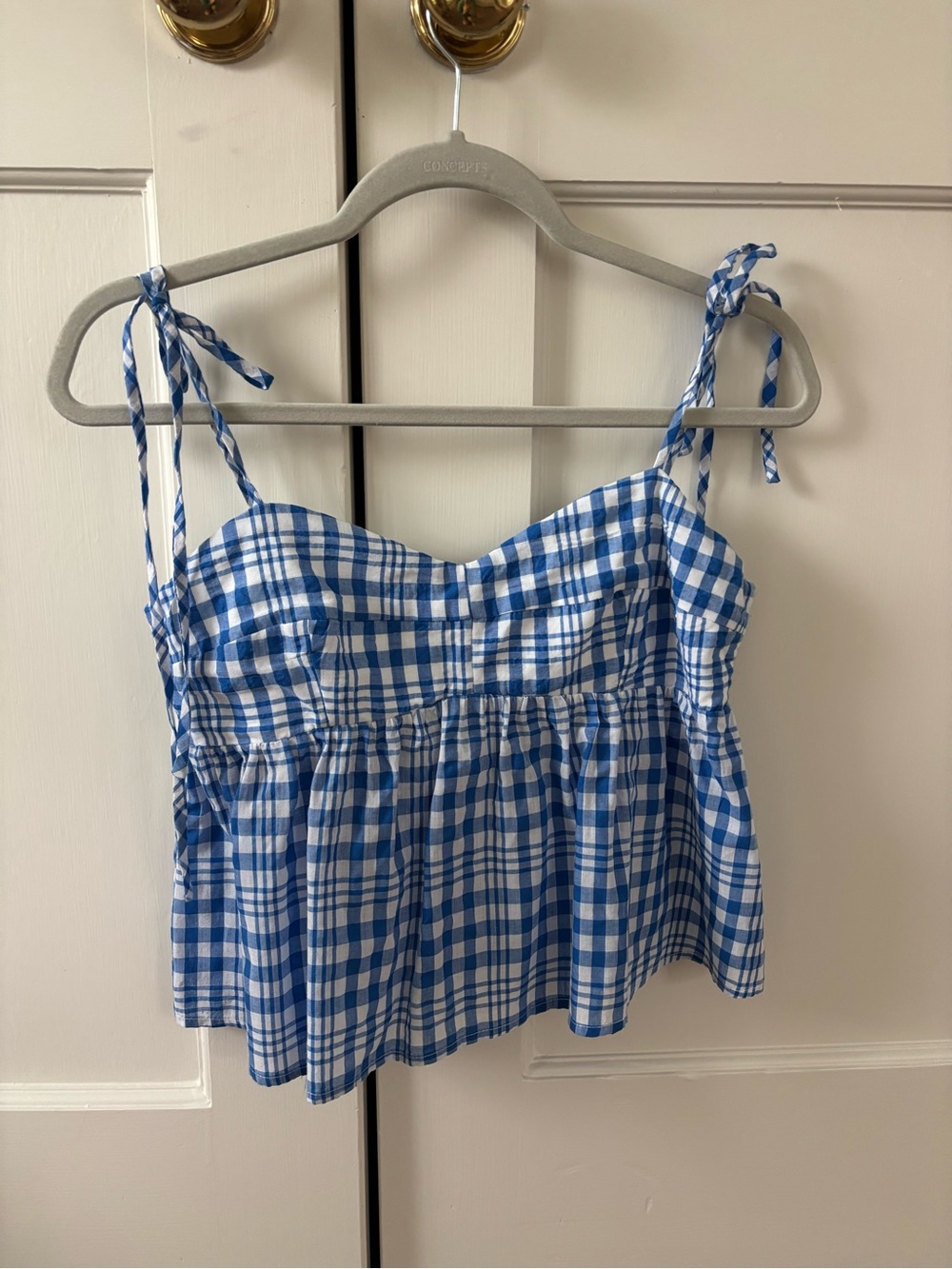 Day+moon blue and white gingham top